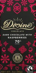 Divinechoc 70% Dark Chocolate Bar With Raspberries