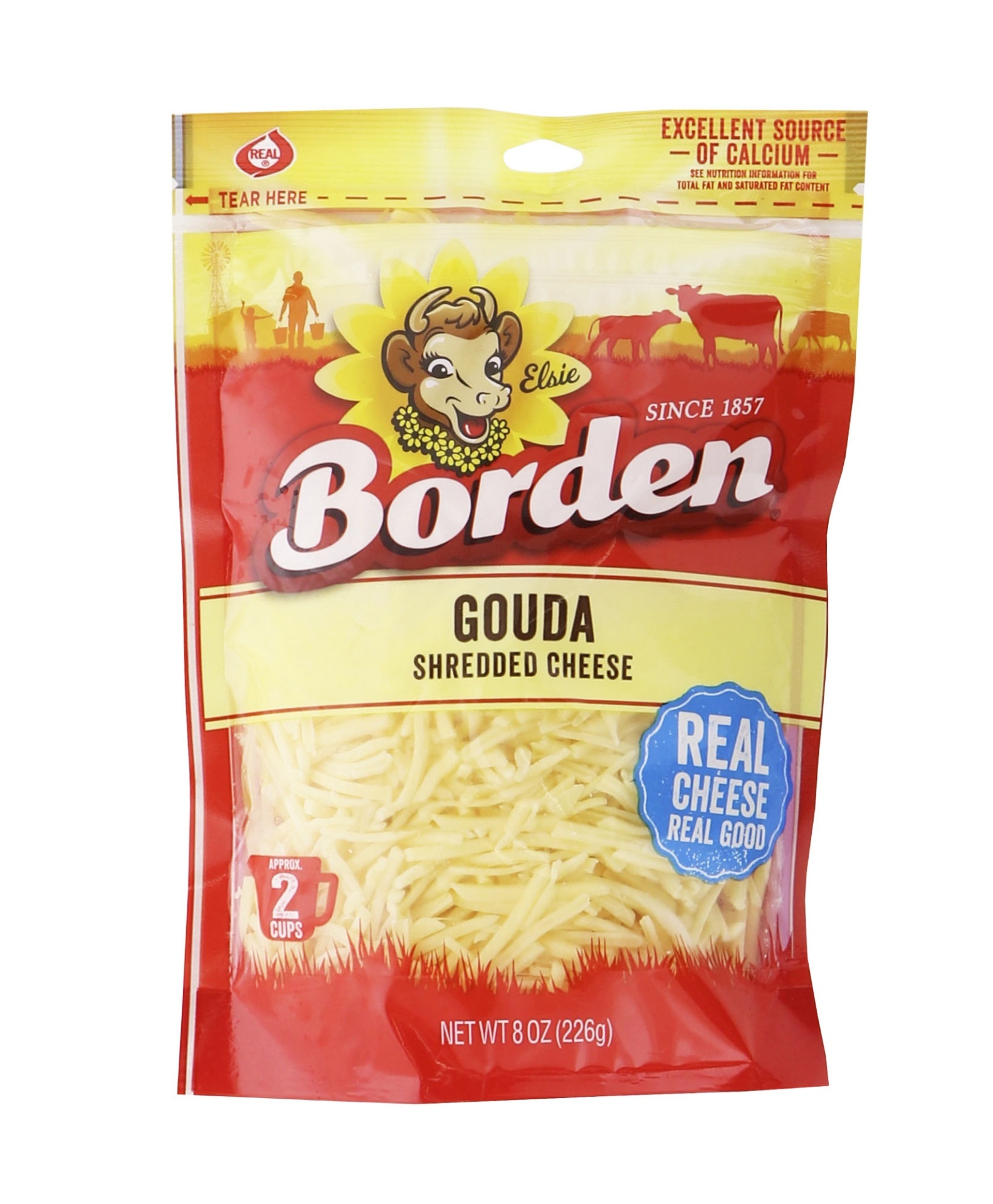 slide 1 of 1, Borden Natural Shredded Gouda Cheese, 8 oz