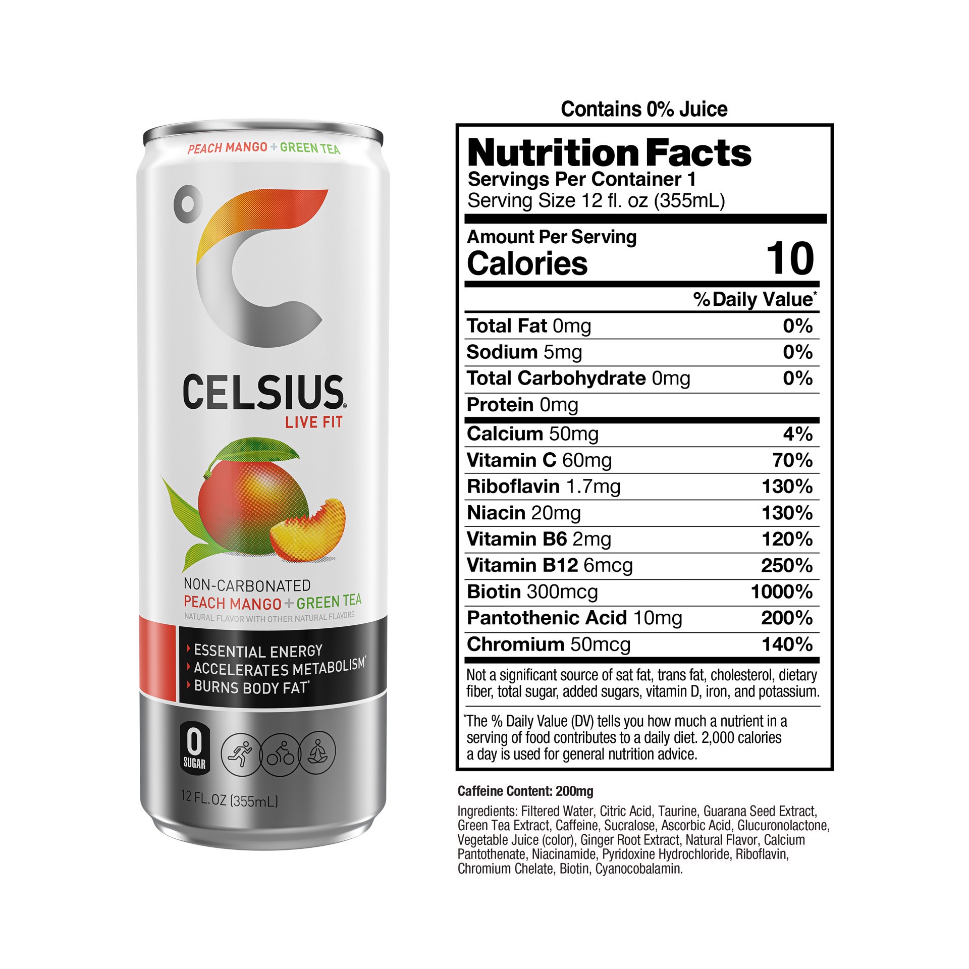 slide 5 of 6, CELSIUS Peach Mango Green Tea Energy Drink, 12 fl oz