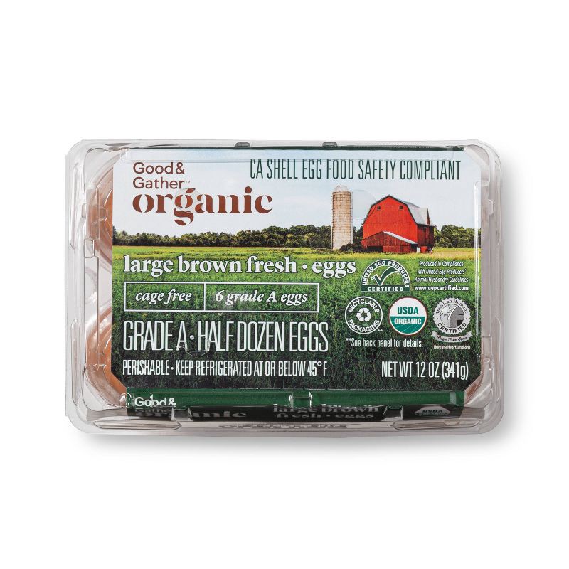 slide 3 of 3, Organic Cage-Free Grade A Large Brown Eggs - 6ct - Good & Gather™, 6 ct