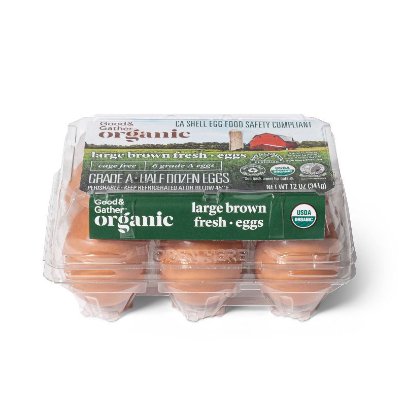 slide 1 of 3, Organic Cage-Free Grade A Large Brown Eggs - 6ct - Good & Gather™, 6 ct