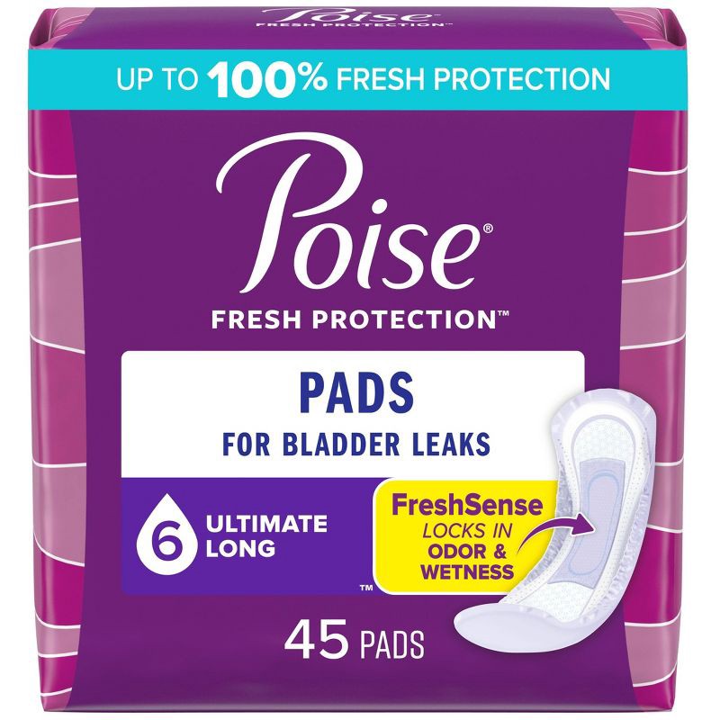 slide 1 of 5, Poise Incontinence Pads for Women - Ultimate Absorbency - 6 Drop - Long - 45ct, 45 ct