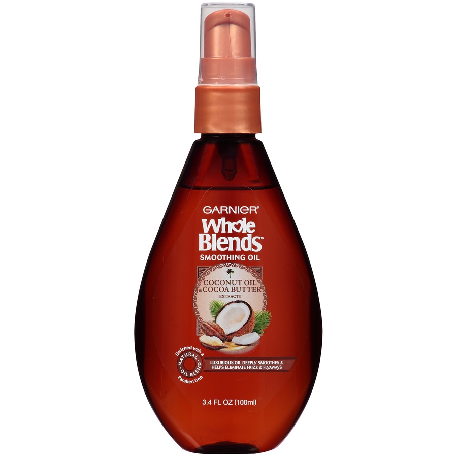 slide 1 of 5, Garnier Whole Blends Coconut Oil & Cocoa Butter Extracts Smoothing Oil, 3.4 fl oz