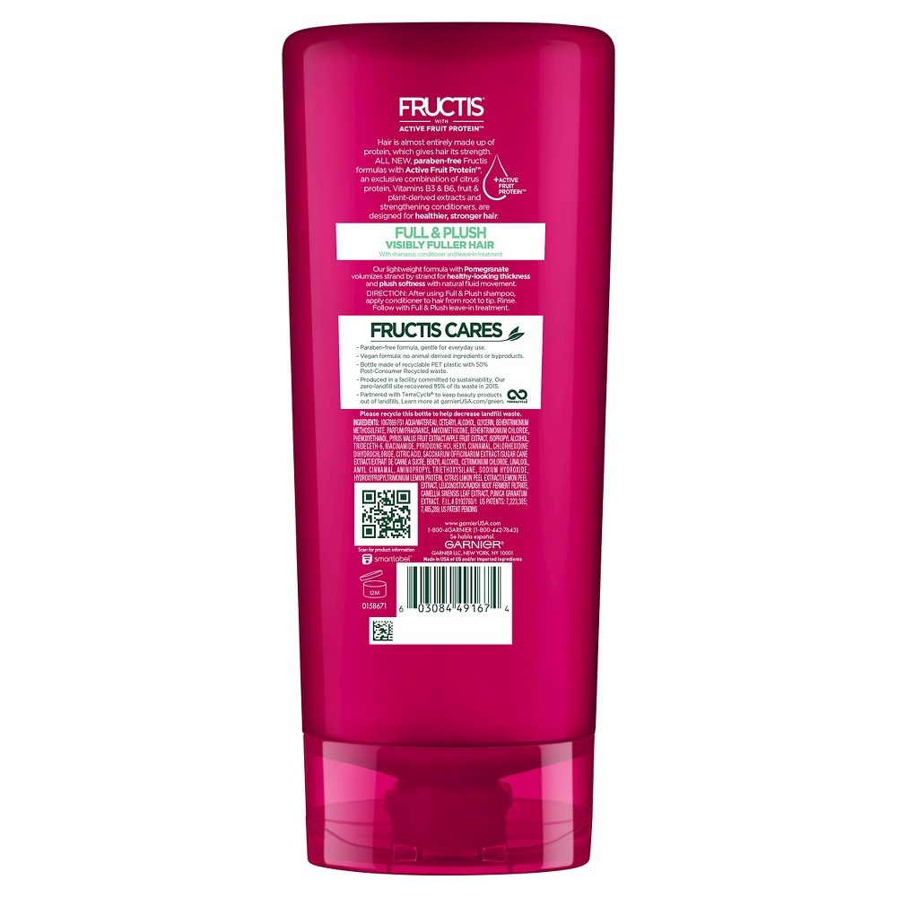 slide 2 of 3, Garnier Fructis With Active Fruit Protein Full & Plush Fortifying Conditioner With Pomegranate, 21 oz