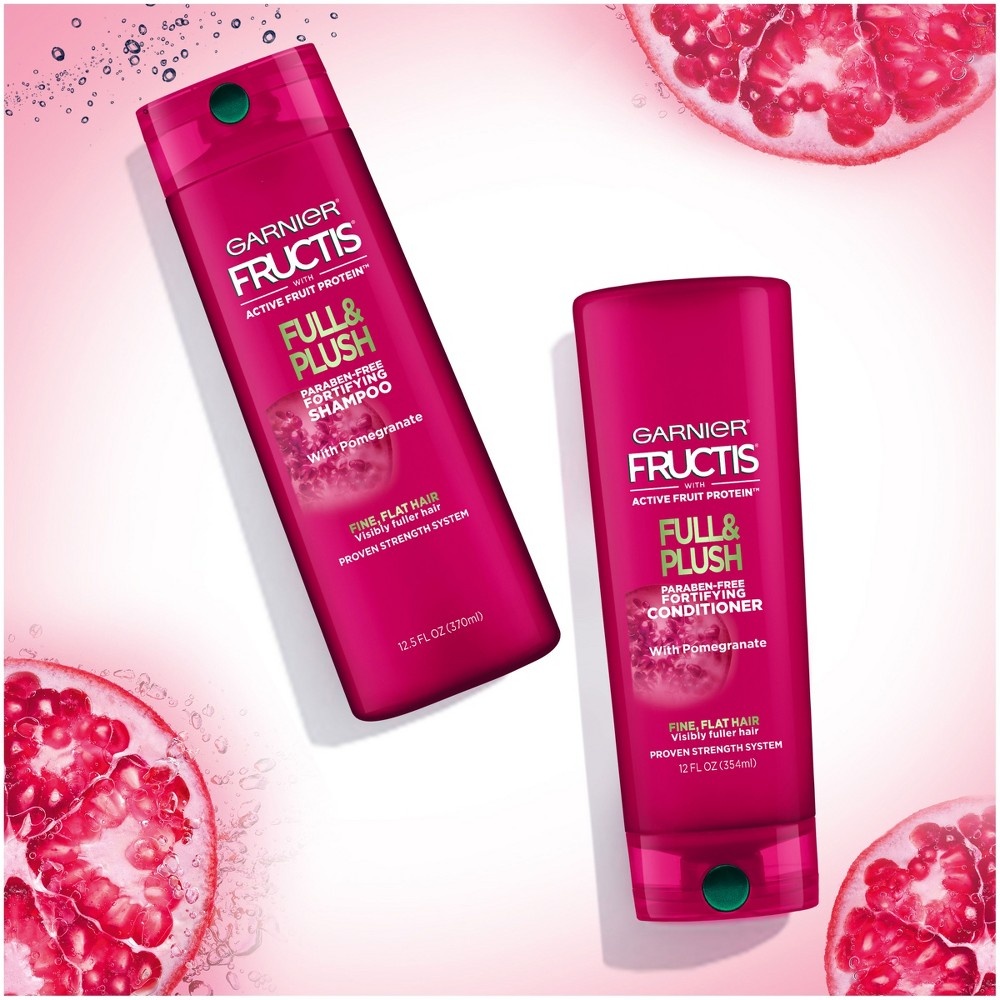 slide 3 of 3, Garnier Fructis With Active Fruit Protein Full & Plush Fortifying Conditioner With Pomegranate, 21 oz