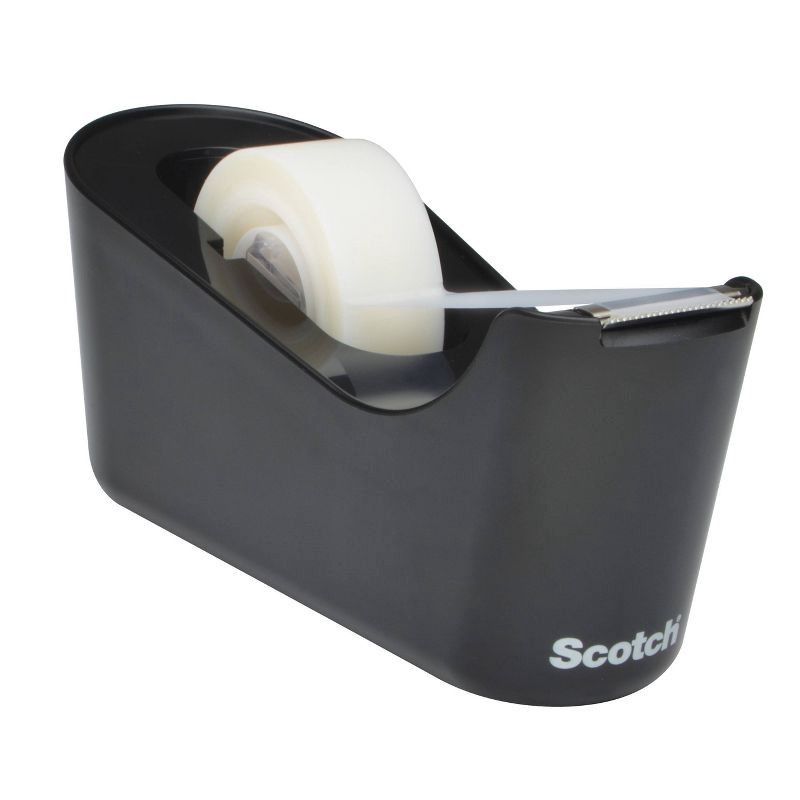 slide 2 of 3, Scotch Tape Dispenser with Tape - Black: Desk Organizer, Plastic, Tape Holder, 6.6" Height, 5.6" Width, 1 ct
