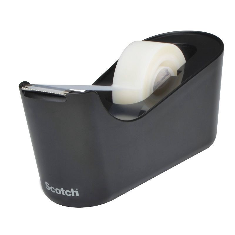 slide 1 of 3, Scotch Tape Dispenser with Tape - Black: Desk Organizer, Plastic, Tape Holder, 6.6" Height, 5.6" Width, 1 ct
