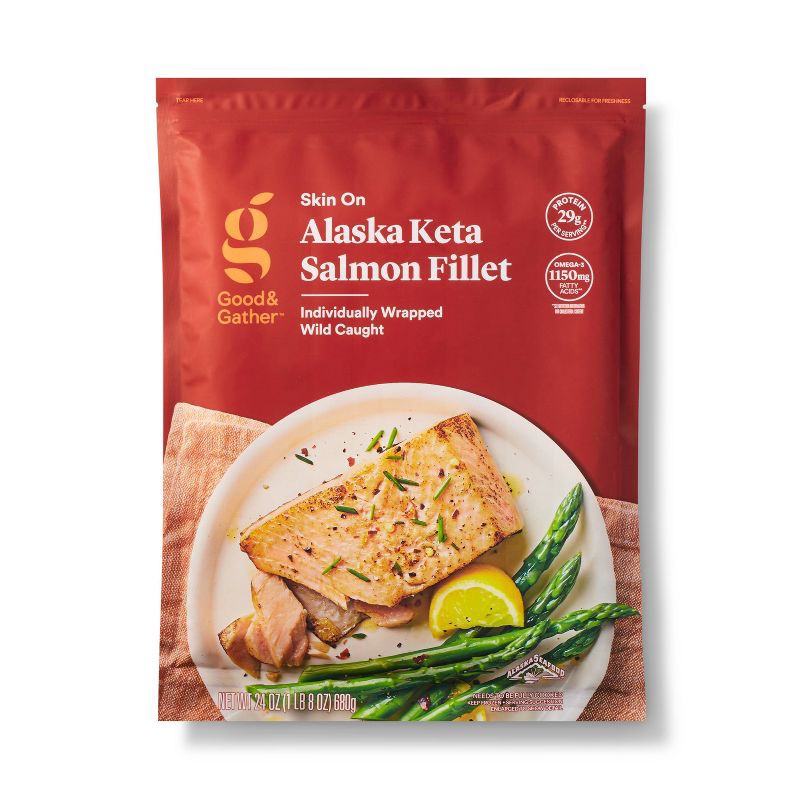 slide 1 of 4, Alaska Keta Salmon Skin On Fillets - Frozen - 24oz - Good & Gather™, 24 oz