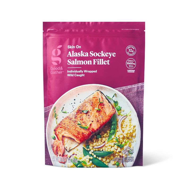 slide 1 of 4, Alaska Sockeye Salmon Skin On Fillets - Frozen - 16oz - Good & Gather™, 16 oz