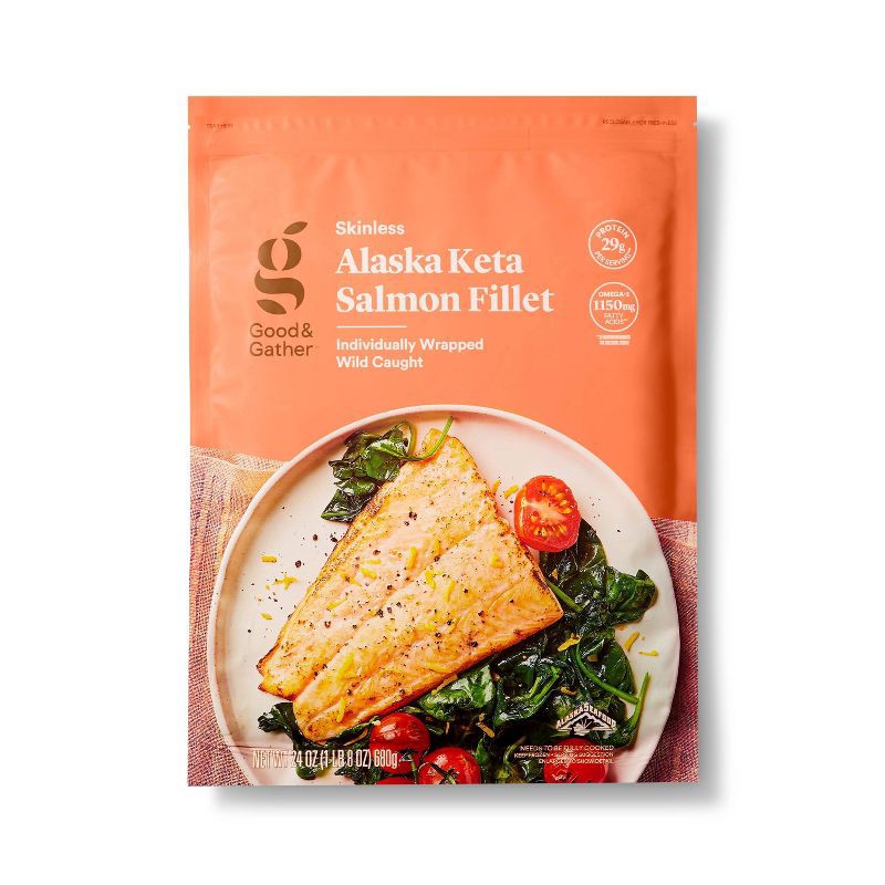 slide 1 of 3, Alaska Keta Salmon Skinless Fillets - Frozen - 24oz - Good & Gather™, 24 oz