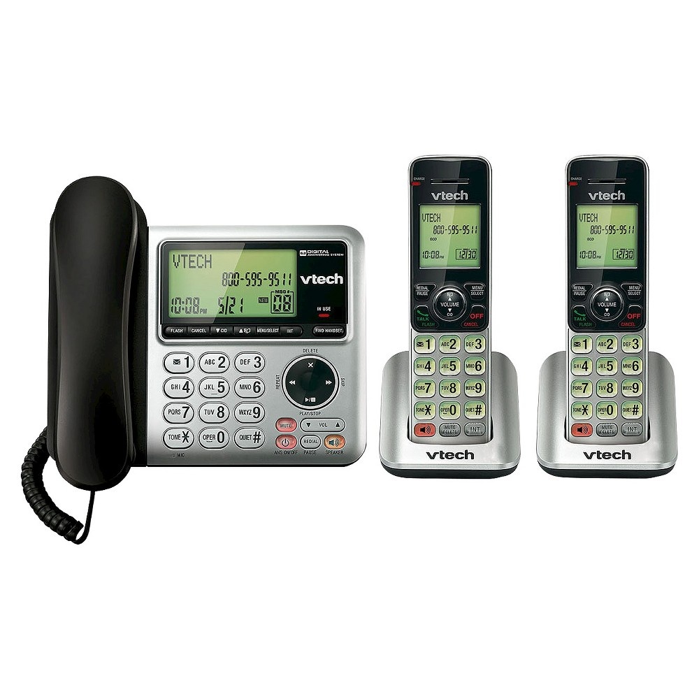 slide 3 of 3, V-Tech VTech CS6649-2 DECT 6.0 Expandable Corded/Cordless Phone with Answering Machine, 2 Handsets -Silver, 1 ct