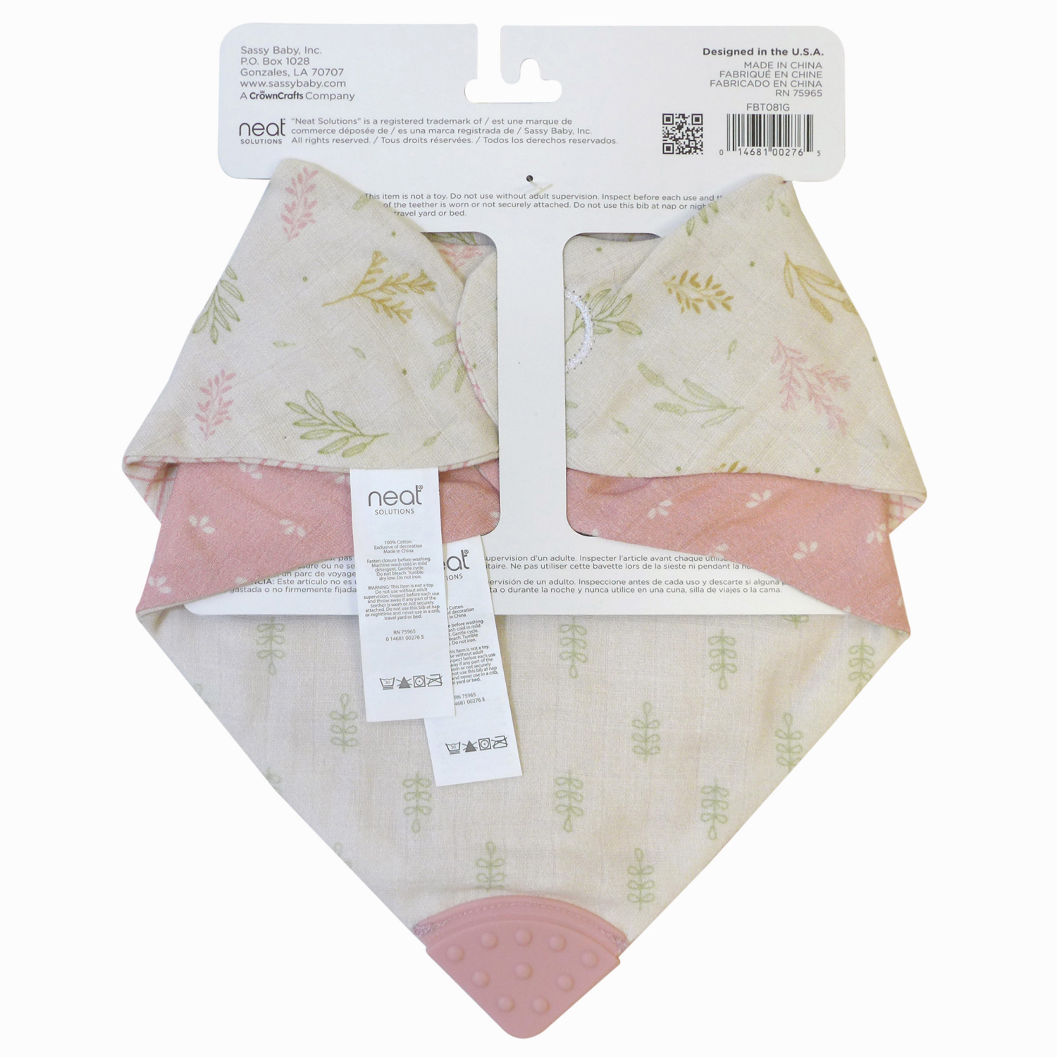 slide 2 of 3, Neat Solutions Neat Sol Reversible Muslin Bib With Silicone Teether Fbt081, 2 ct