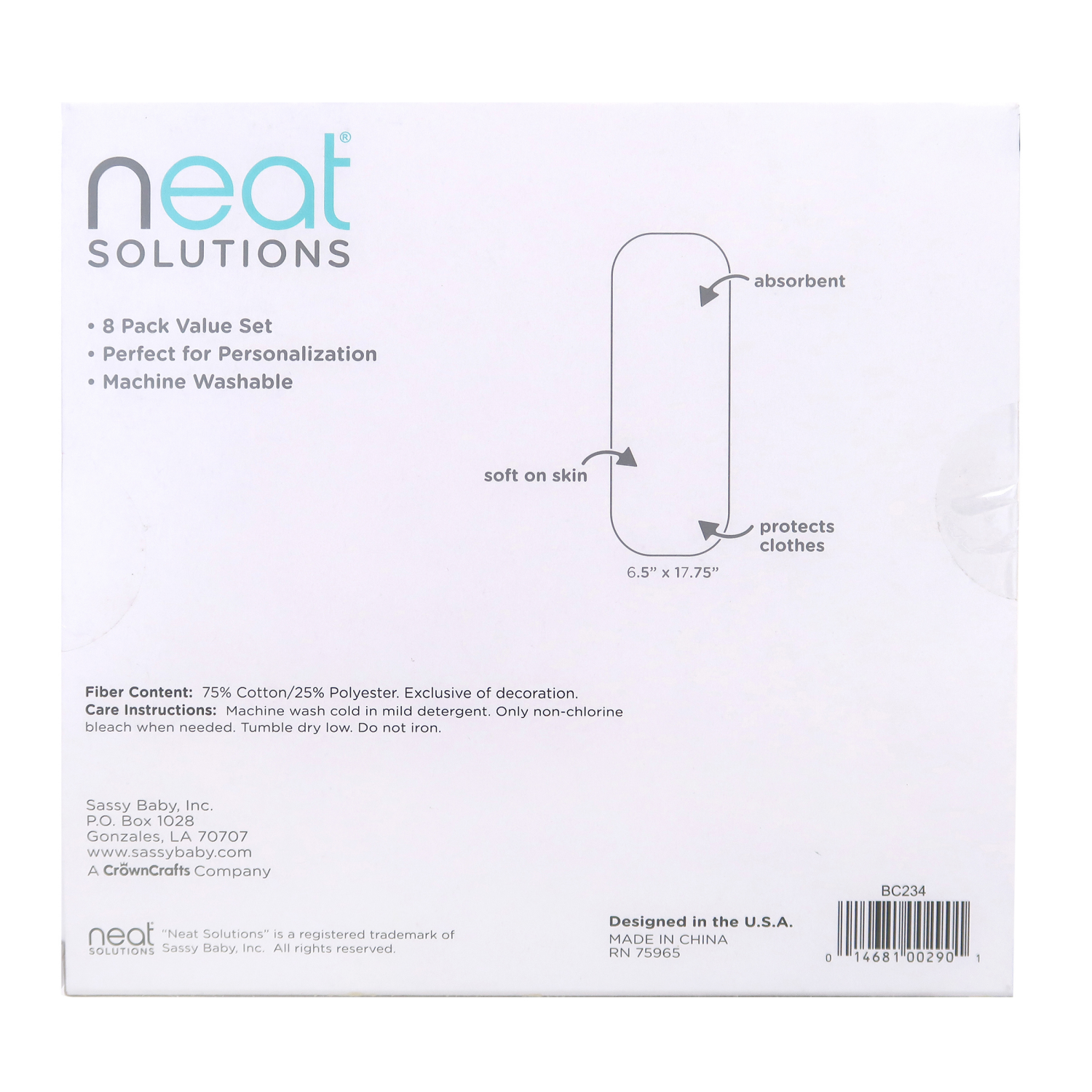 slide 2 of 2, Neat Solutions Neat Sol 8Pk Burp Cloth Solid White, 8 ct
