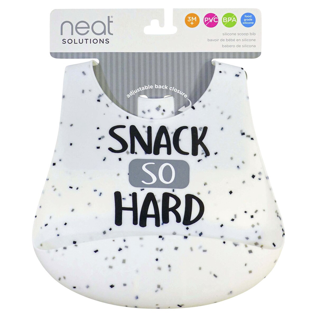 slide 2 of 2, Speckled Silicone Bib with ribbed crumb catcher. Assorted, white w grey, or white with pink., 1 ct