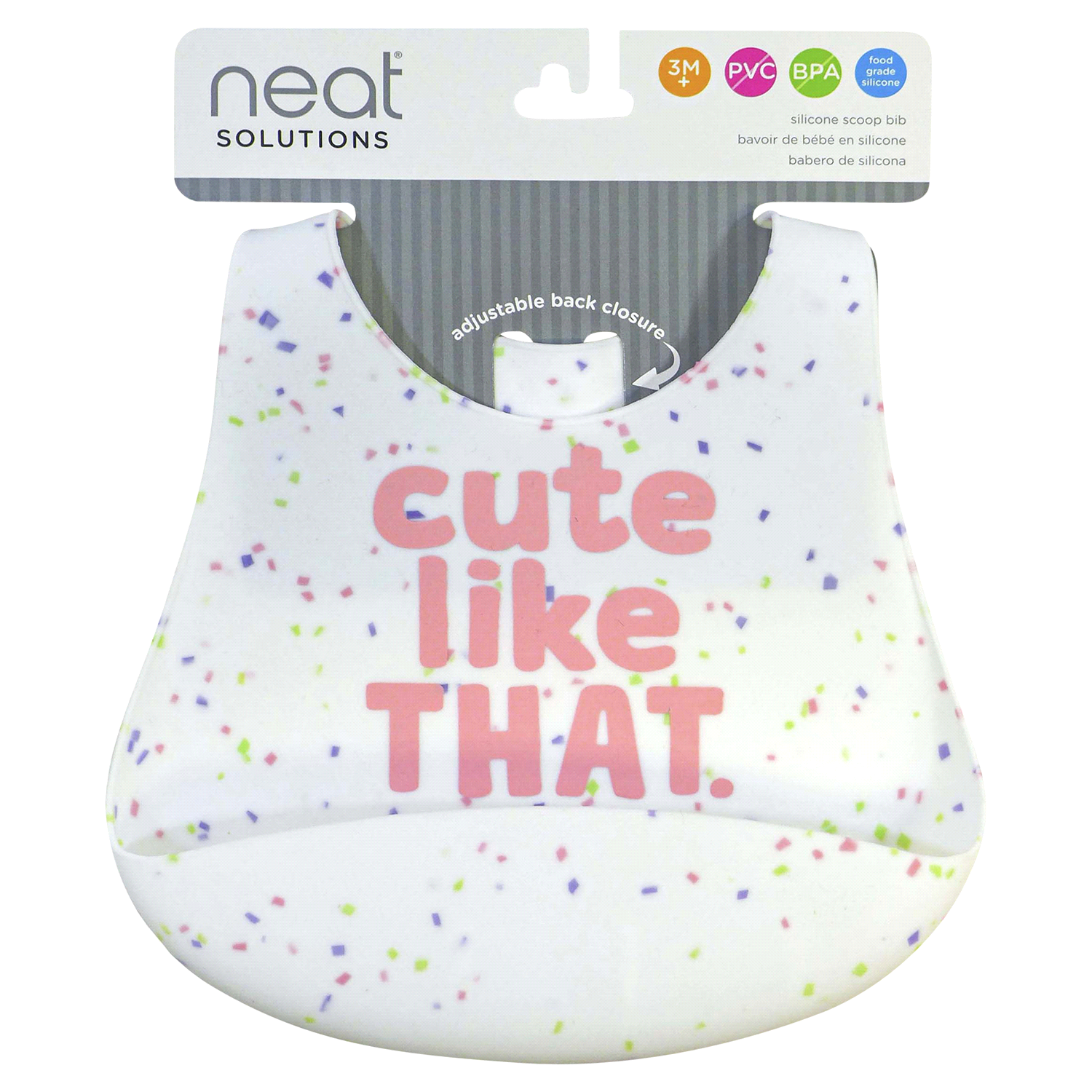 slide 1 of 2, Speckled Silicone Bib with ribbed crumb catcher. Assorted, white w grey, or white with pink., 1 ct