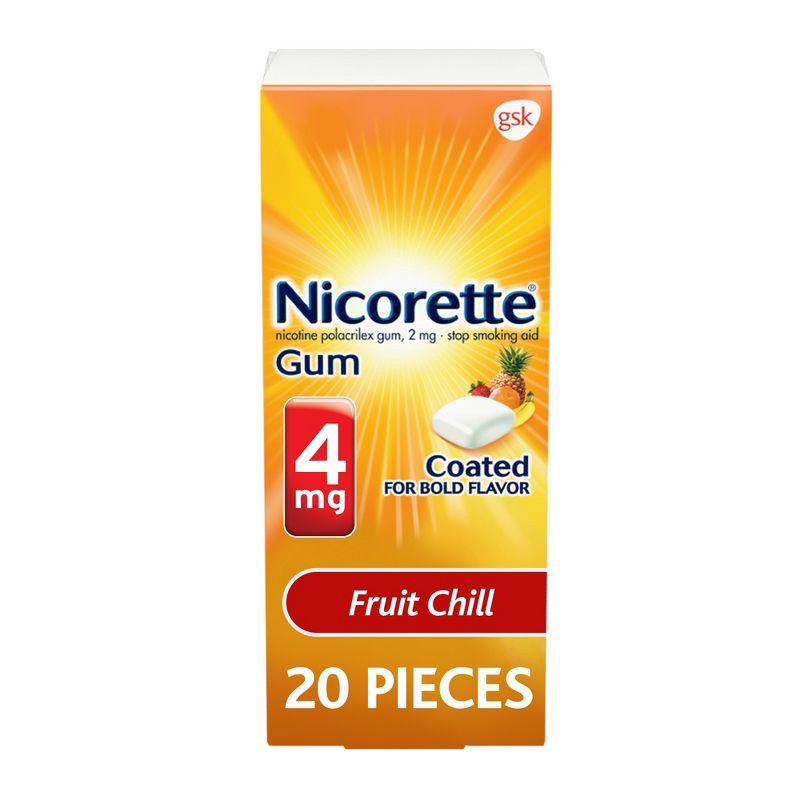 slide 1 of 9, Nicorette 4mg Stop Smoking Aid Nicotine Gum - Fruit Chill - 20ct, 20 ct; 4 mg