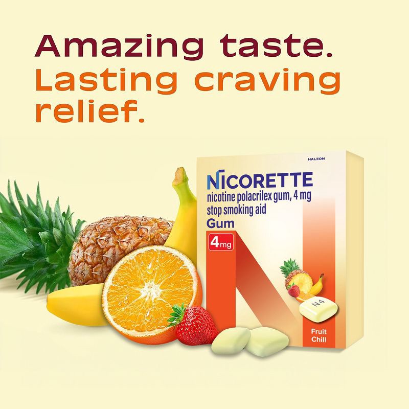 slide 4 of 10, Nicorette 4mg Stop Smoking Aid Nicotine Gum - Fruit Chill - 20ct, 20 ct; 4 mg