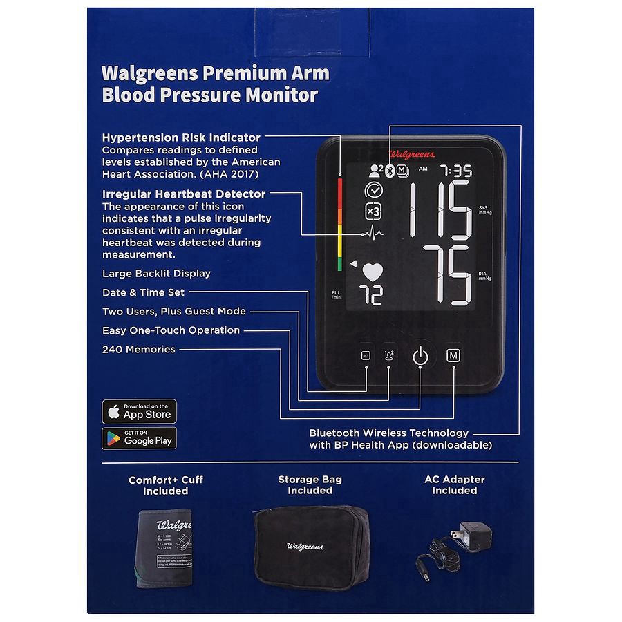 slide 2 of 2, Walgreens Premium Upper Arm Blood Pressure Monitor, 1 ct