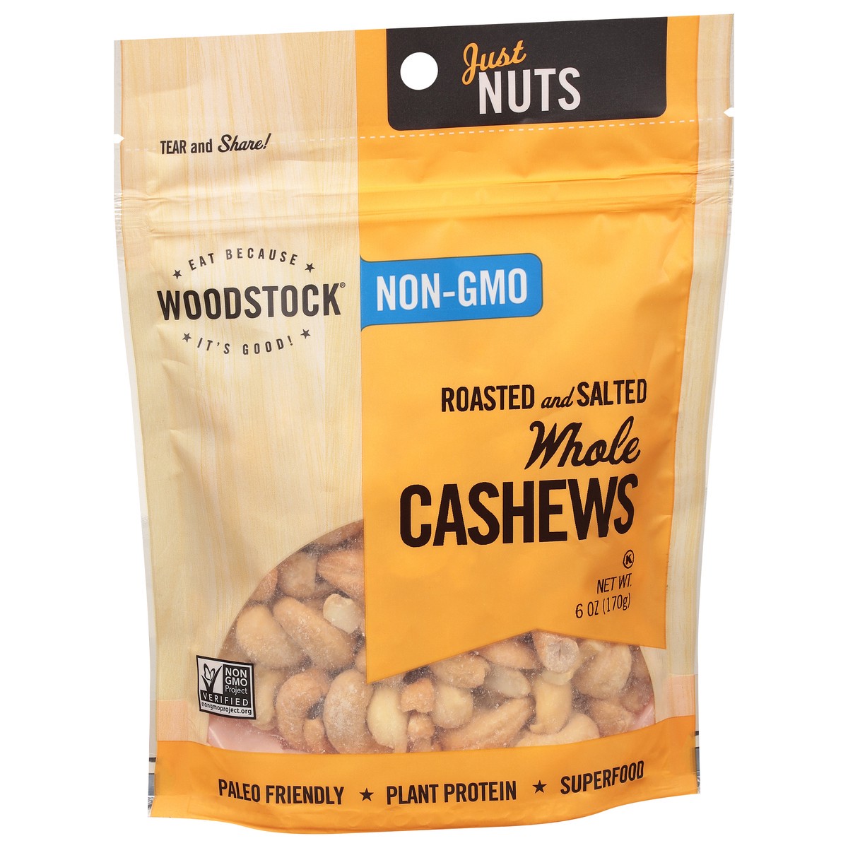 slide 2 of 9, Woodstock Whole Roasted and Salted Cashews 6 oz, 6 oz