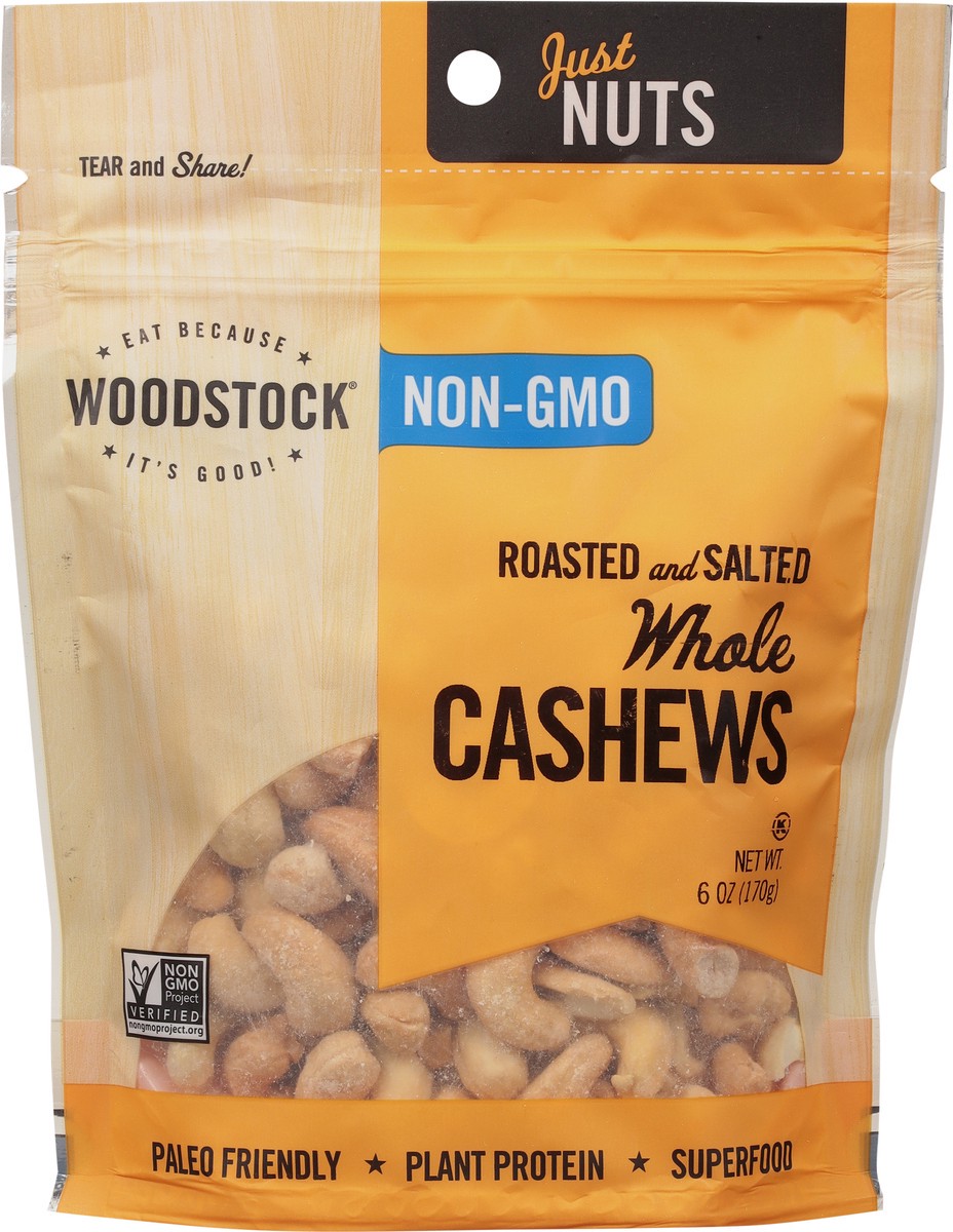 slide 3 of 9, Woodstock Whole Roasted and Salted Cashews 6 oz, 6 oz