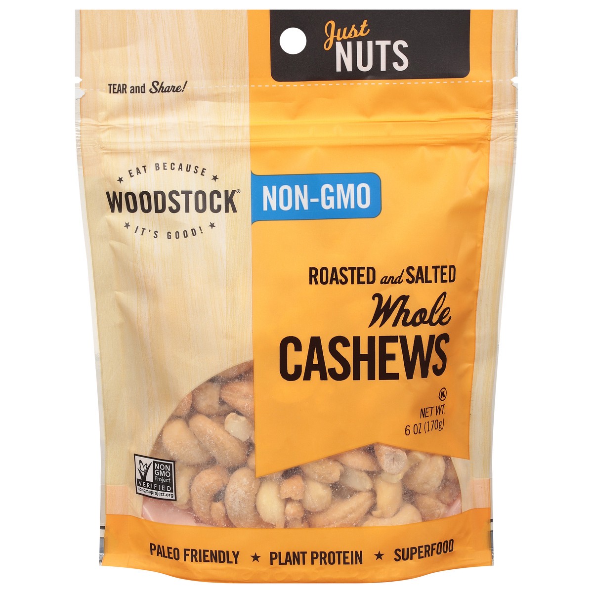 slide 1 of 9, Woodstock Whole Roasted and Salted Cashews 6 oz, 6 oz