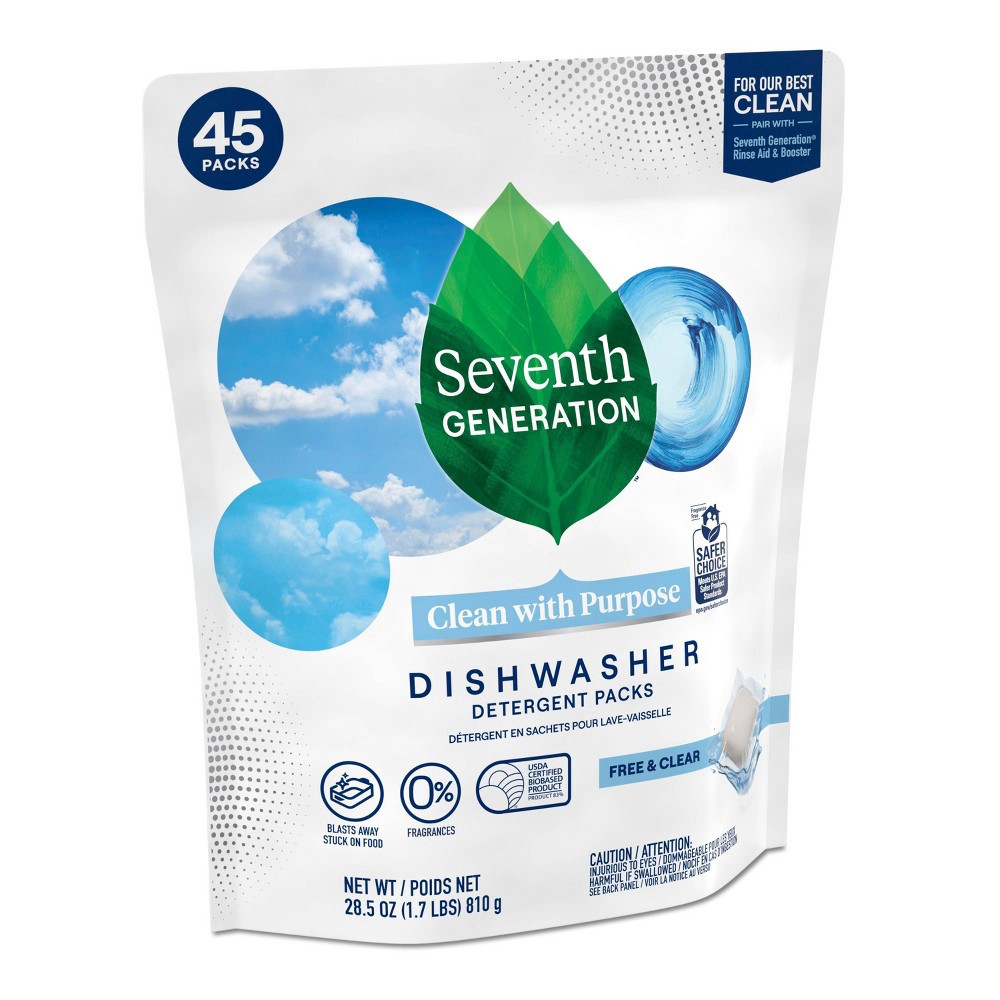 slide 3 of 3, Seventh Generation Natural Dishwasher Detergent Packs Free & Clear - 45ct/28.5oz, 45 ct, 28.5 oz