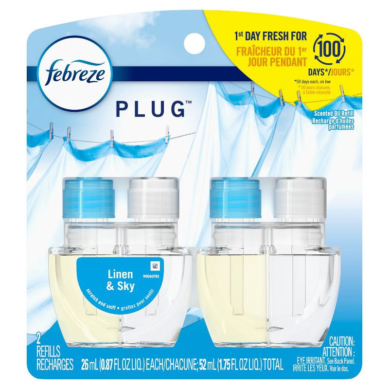 slide 2 of 16, Febreze Odor-Fighting Fade Defy Plug Air Freshener Refill - Linen & Sky - 1.75 fl oz/2pk, 1.75 fl oz, 2 ct