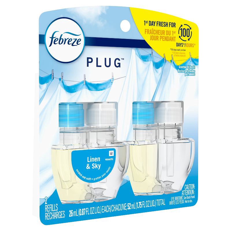 slide 14 of 16, Febreze Odor-Fighting Fade Defy Plug Air Freshener Refill - Linen & Sky - 1.75 fl oz/2pk, 1.75 fl oz, 2 ct