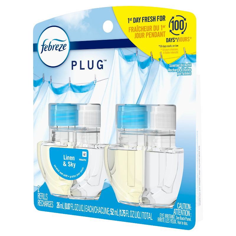slide 15 of 16, Febreze Odor-Fighting Fade Defy Plug Air Freshener Refill - Linen & Sky - 1.75 fl oz/2pk, 1.75 fl oz, 2 ct