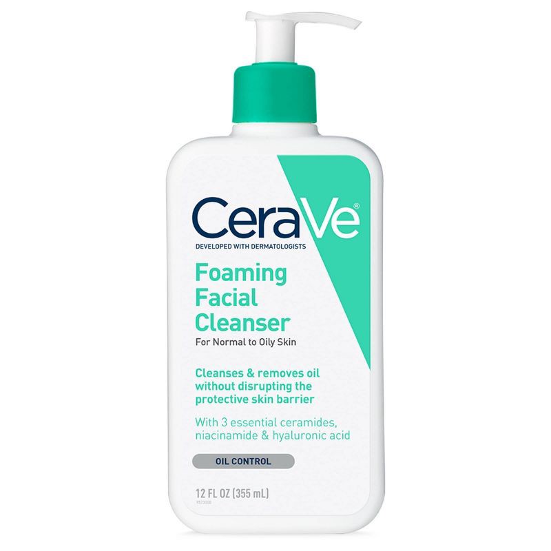 slide 2 of 10, CeraVe Foaming Face Wash for Oily Skin with Hyaluronic Acid and Niacinamide - Fragrance Free - 12 fl oz, 12 fl oz