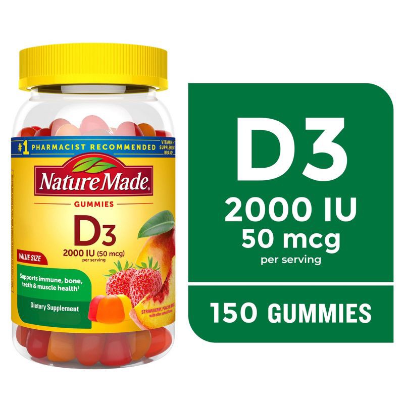 slide 9 of 9, Nature Made Vitamin D3 2000 IU (50 mcg), for Bone Health and Immune Support Vitamin Gummies - 150ct, 150 ct