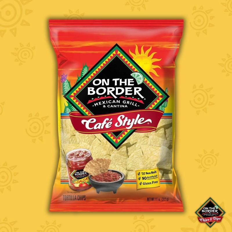 slide 3 of 5, On The Border Café Style Tortilla Chips - 11oz, 11 oz