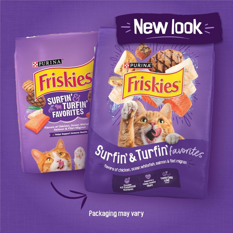 slide 3 of 13, Purina Friskies Surfin&Turfin Favorites with Flavors of Chicken, Seafood & Beef Filet Adult Balanced Dry Cat Food - 16lbs, 16 lb