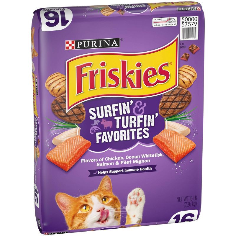 slide 4 of 7, Purina Friskies Surfin&Turfin Favorites with Flavors of Chicken, Seafood & Beef Filet Adult Balanced Dry Cat Food - 16lbs, 16 lb