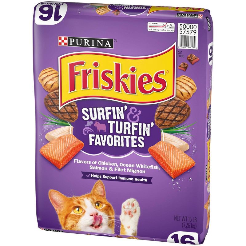 slide 6 of 7, Purina Friskies Surfin&Turfin Favorites with Flavors of Chicken, Seafood & Beef Filet Adult Balanced Dry Cat Food - 16lbs, 16 lb