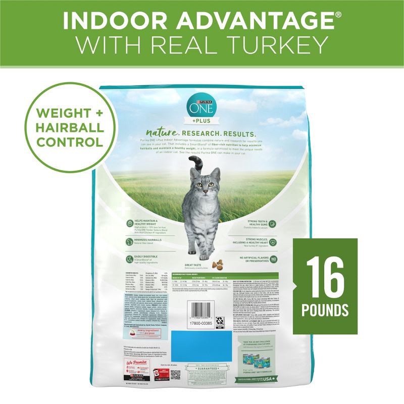 slide 8 of 10, Purina ONE Indoor Advantage Natural Dry Cat Food with Turkey for Indoor Cats - 16lbs, 16 lb
