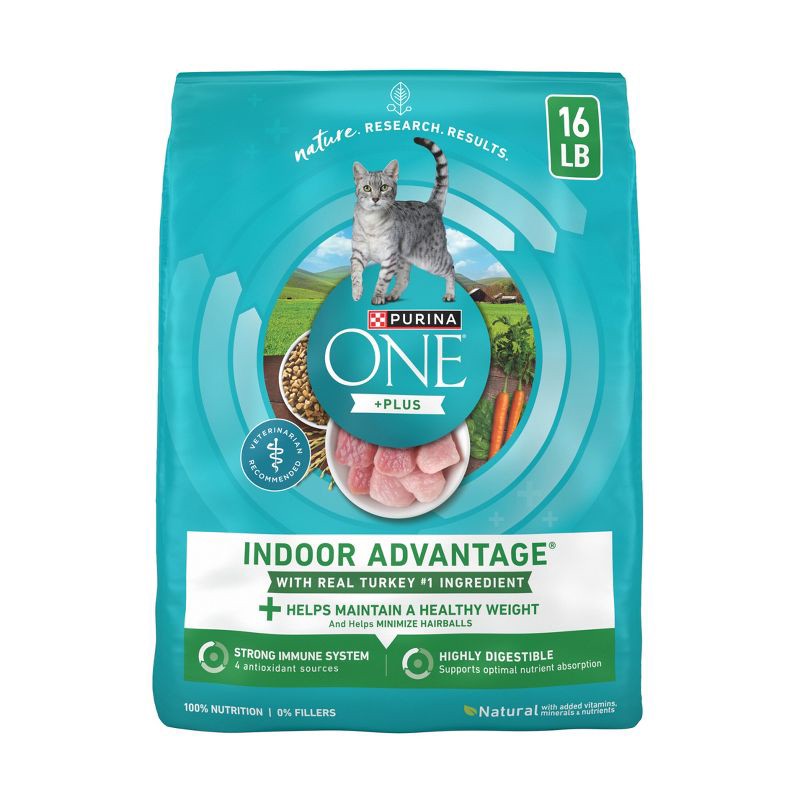 slide 1 of 9, Purina ONE Indoor Advantage Natural Dry Cat Food with Turkey for Indoor Cats - 16lbs, 16 lb