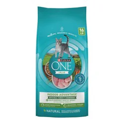 Purina ONE Indoor Advantage Natural Dry Cat Food with Turkey for Indoor Cats - 16lbs