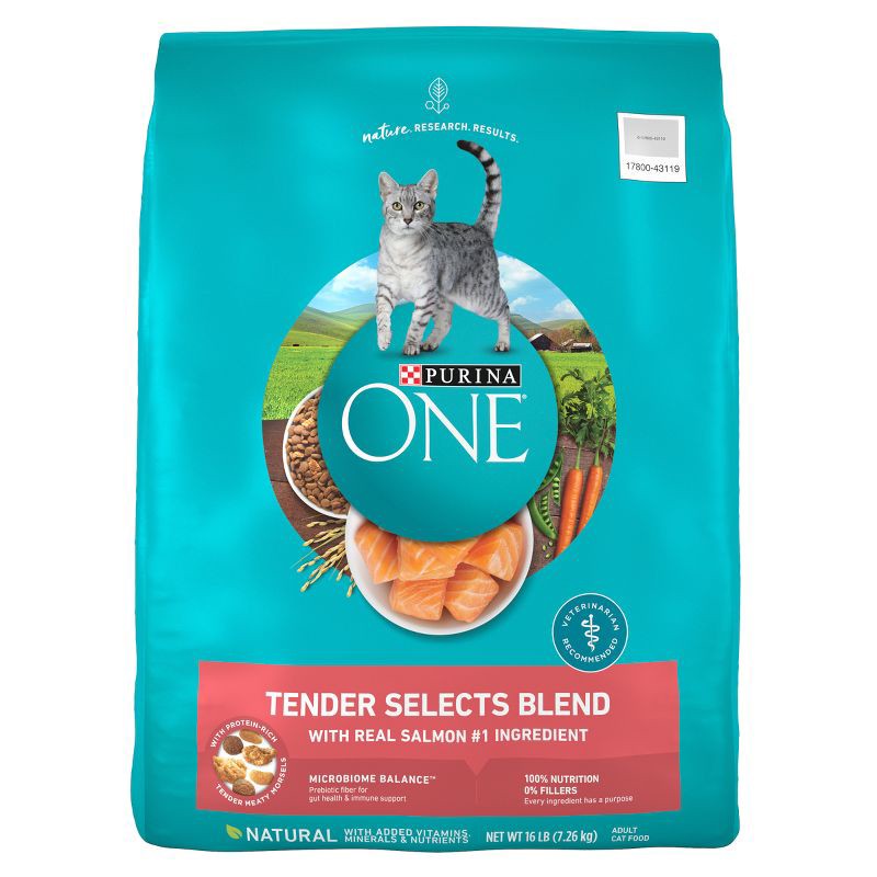slide 1 of 9, Purina ONE Tender Selects Blend Natural Real Salmon & Fish Flavor Dry Cat Food - 16lbs, 16 lb