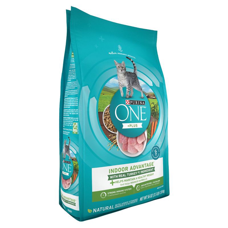 slide 4 of 7, Purina ONE Indoor Advantage Natural Dry Cat Food with Turkey for Indoor Cats - 3.5lbs, 3.5 lb