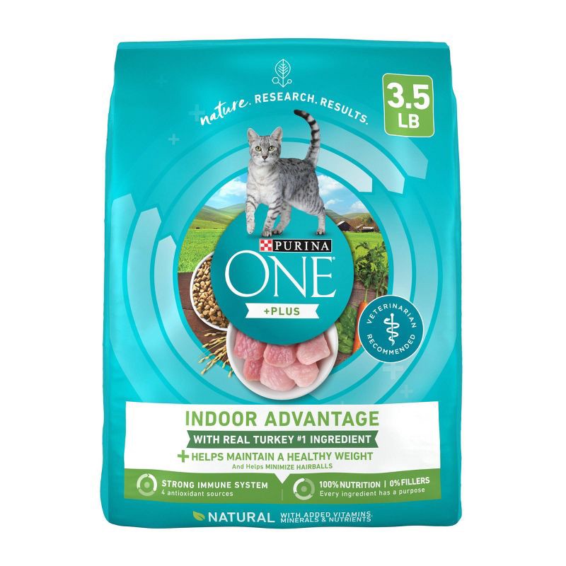 slide 1 of 7, Purina ONE Indoor Advantage Natural Dry Cat Food with Turkey for Indoor Cats - 3.5lbs, 3.5 lb