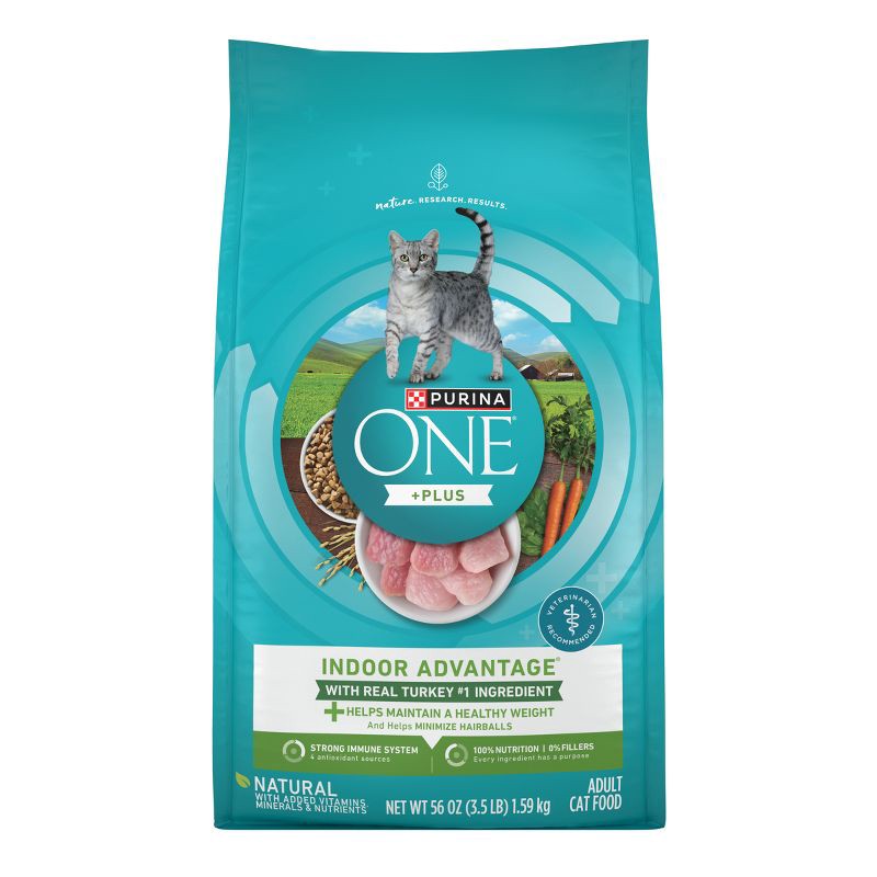 slide 1 of 9, Purina ONE Indoor Advantage Natural Dry Cat Food with Turkey for Indoor Cats - 3.5lbs, 3.5 lb