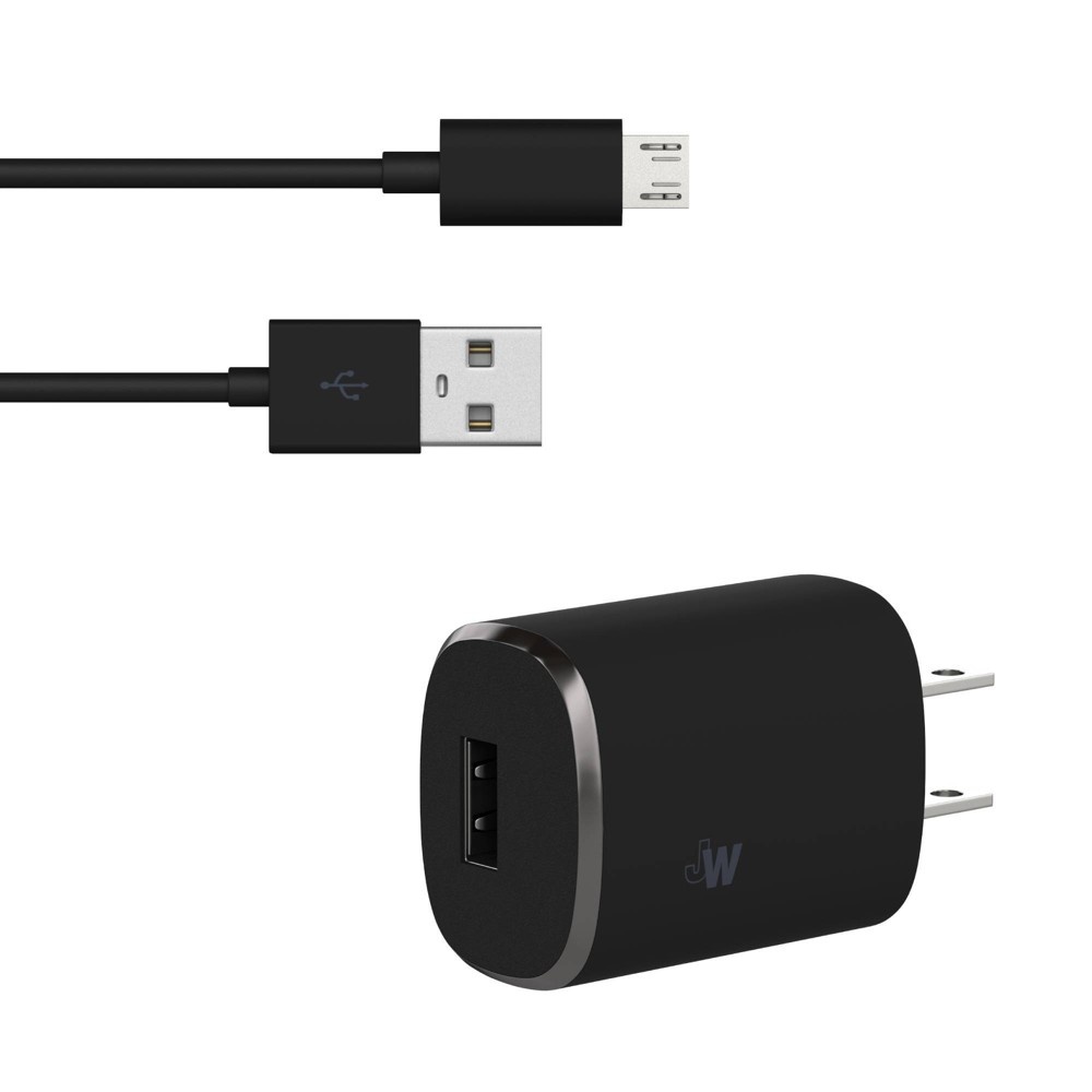 slide 3 of 8, Just Wireless 1.0A/5W 1-Port USB-A Home Charger with 6' TPU Micro USB to USB-A Cable - Black, 1 ct