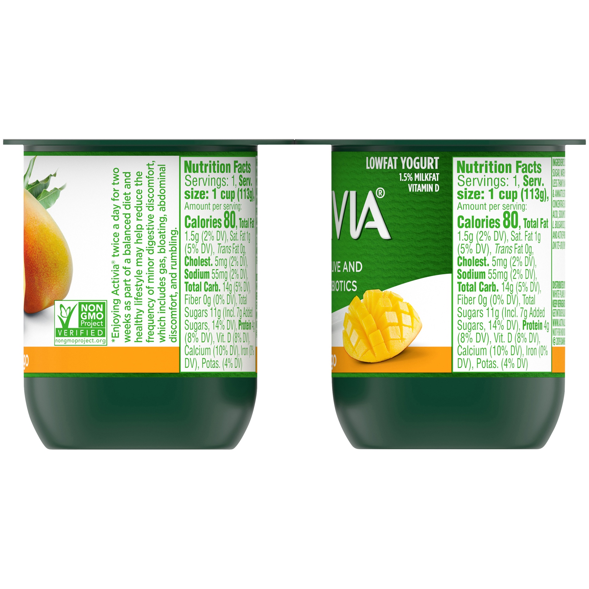 slide 2 of 7, Activia Low Fat Probiotic Mango Yogurt, 4 oz