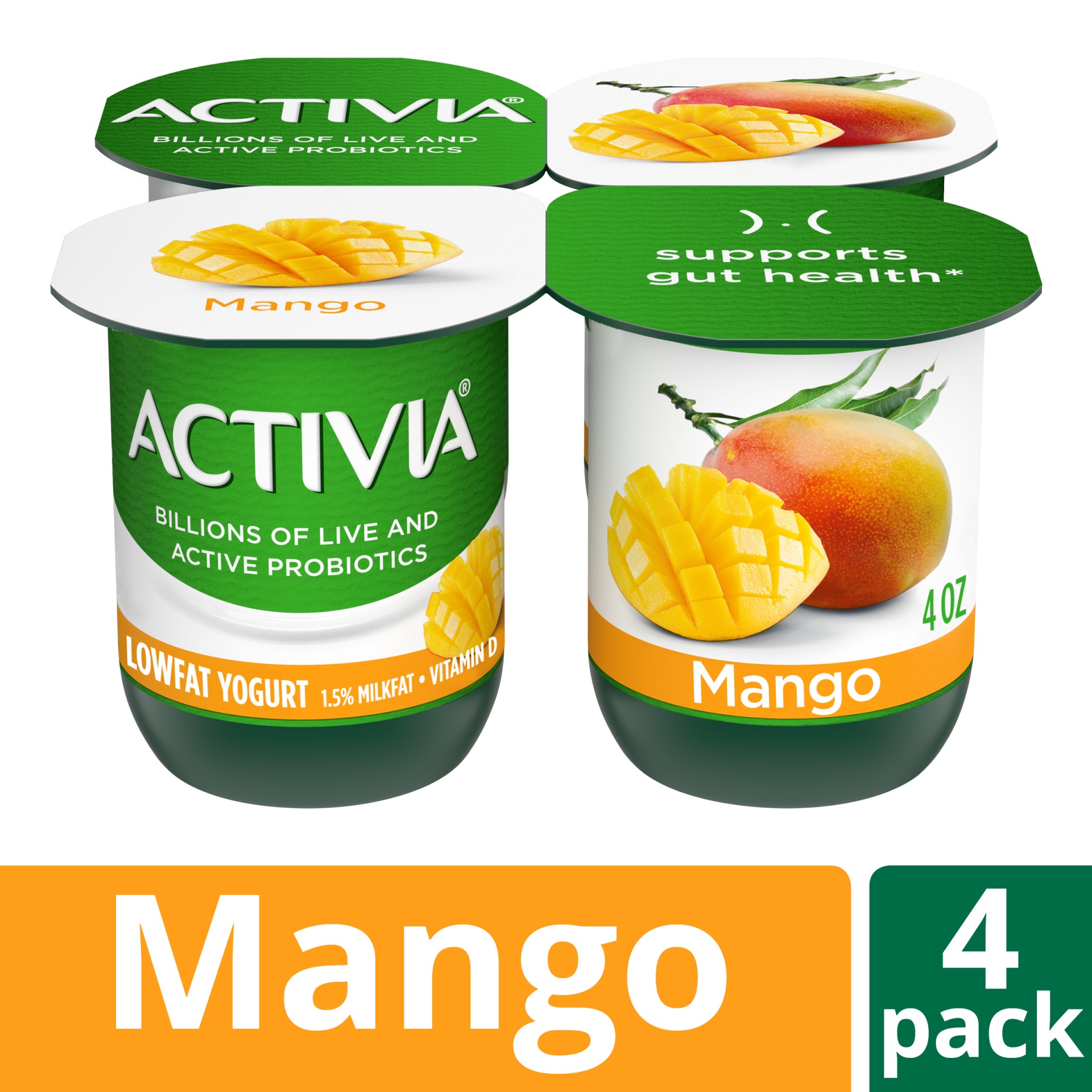 slide 1 of 7, Activia Low Fat Probiotic Mango Yogurt, 4 oz