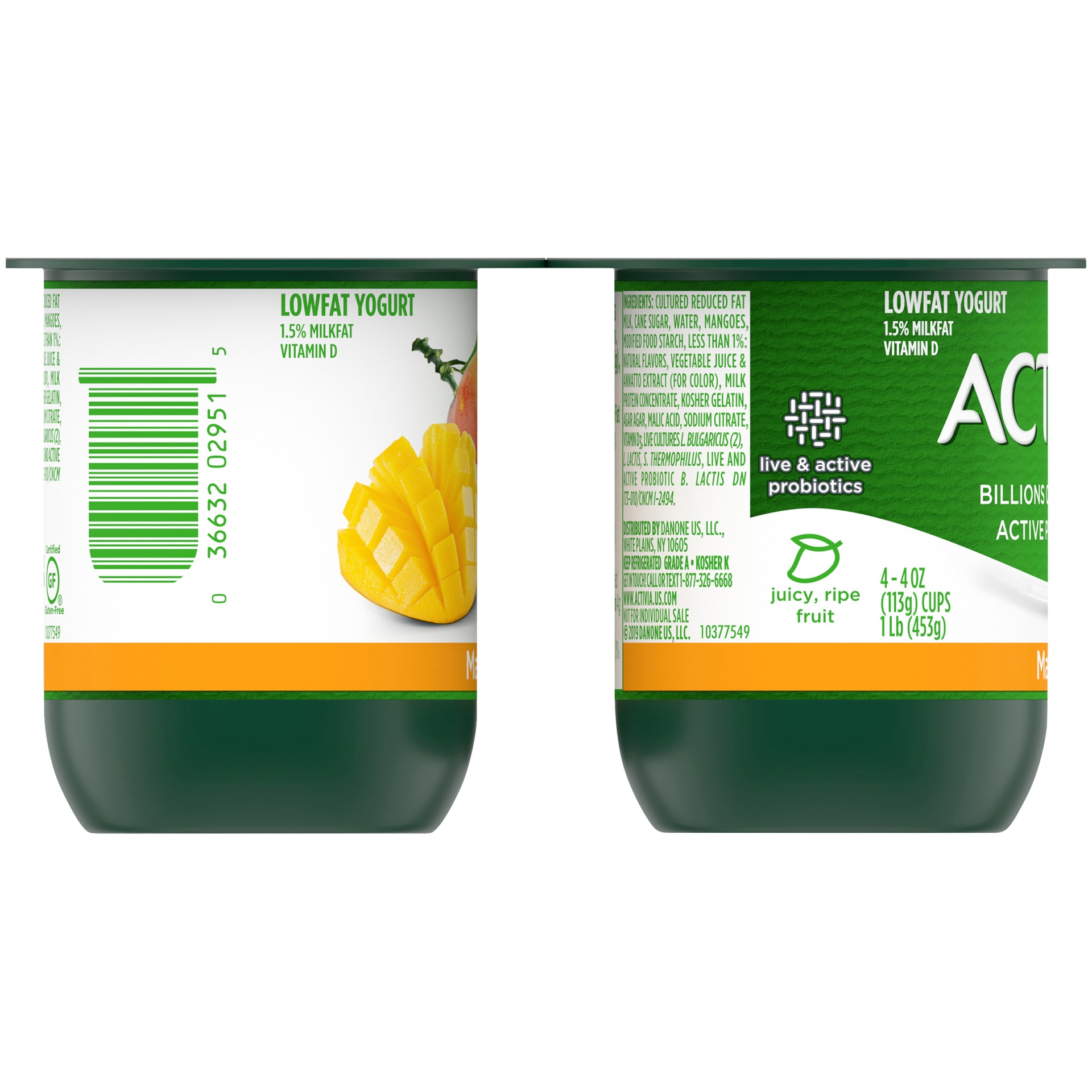 slide 3 of 7, Activia Low Fat Probiotic Mango Yogurt, 4 oz