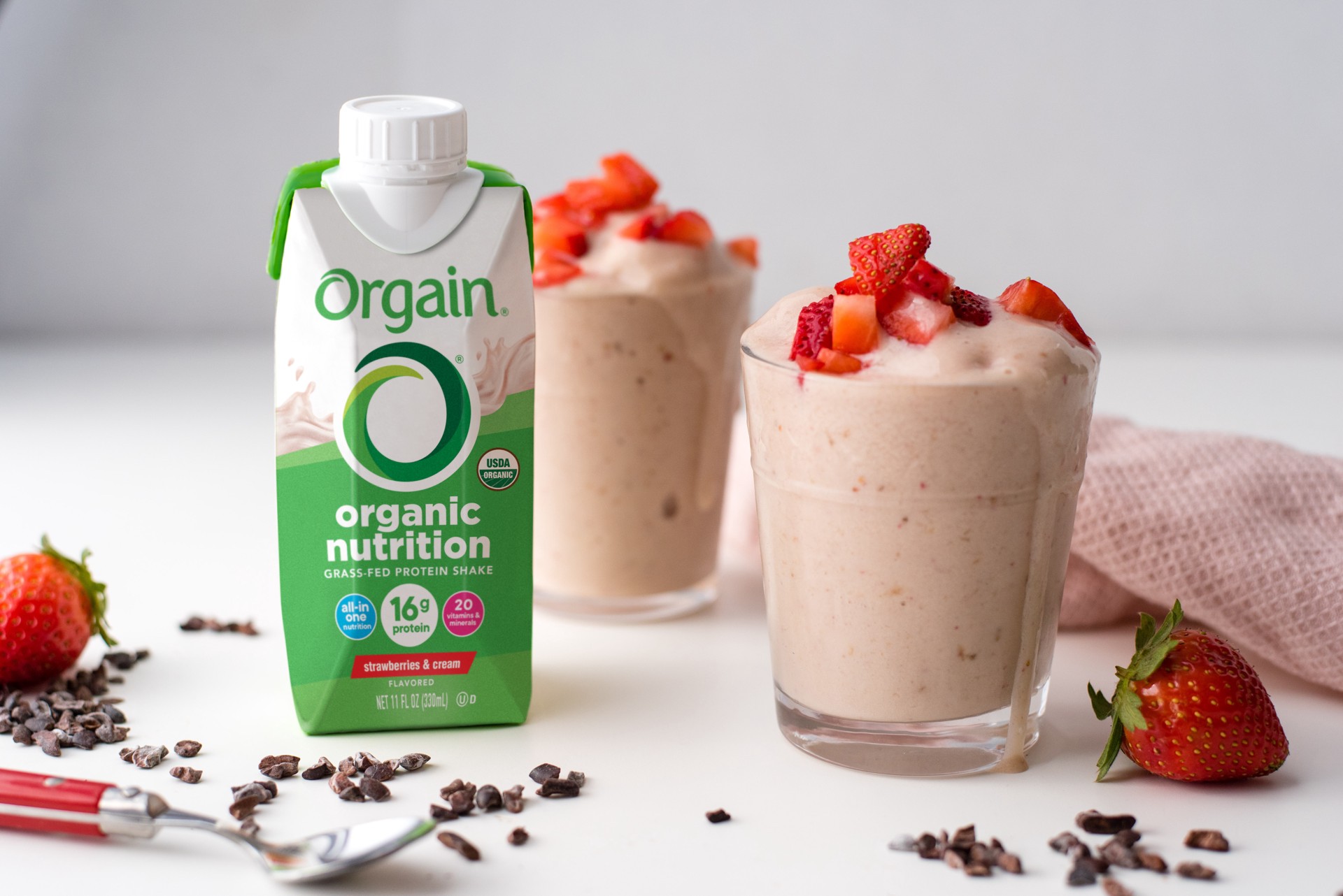 slide 7 of 8, Orgain Organic Nutrition Shake, Grass Fed Protein, Strawberries & Cream 11oz, 4ct, 44 fl oz