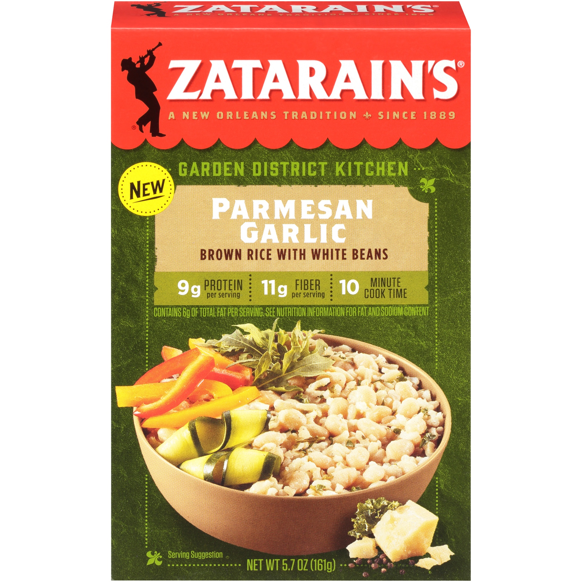 slide 1 of 6, Zatarain's Garden District Kitchen Parmesan Garlic Brown Rice With White Beans, 5.7 oz