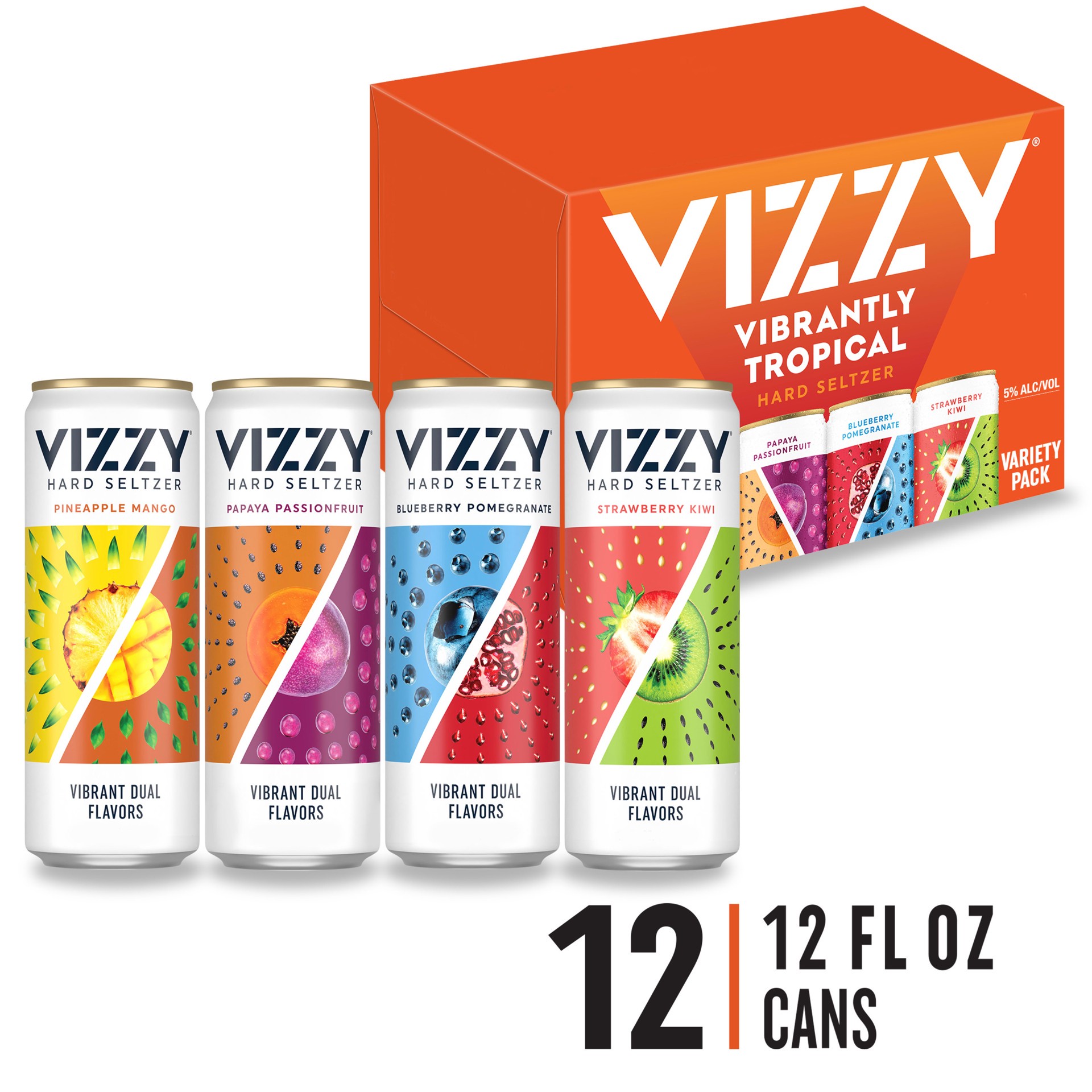 slide 1 of 9, Vizzy Variety Pack Vizzy Hard Seltzer Tropical Variety Pack, 12 Pack, 12 fl oz Cans, 5% ABV, 12 fl oz