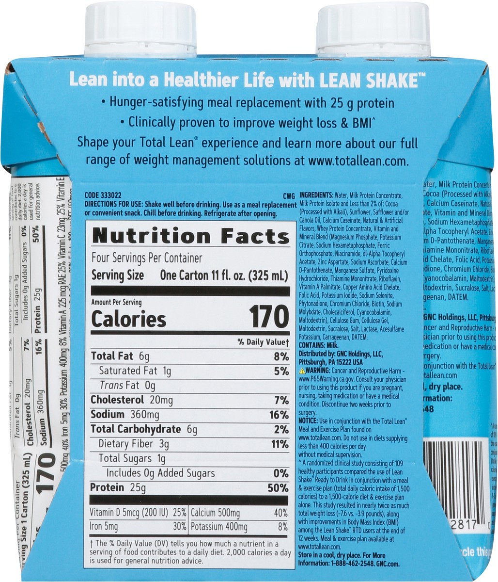 slide 5 of 9, GNC Total Lean Swiss Chocolate Lean Shake 4 - 11 fl oz Bottles, 4 ct